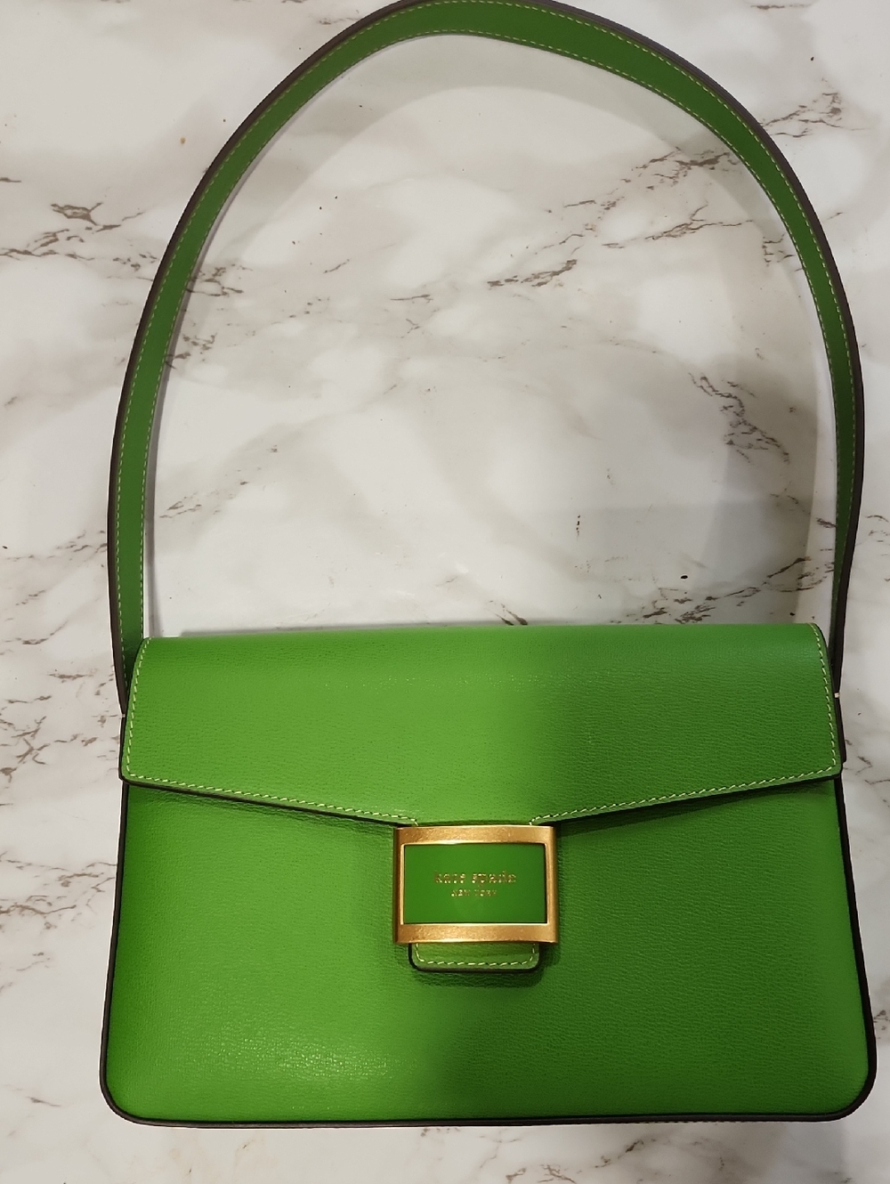 kate spade Katy Bright Green Leather Shoulder Bag with Gold Hardware